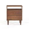 Farmhouse Rustic Walnut Mid Century 2 Drawer Nightstand