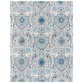 3' x 5' Coastal Blue Grey Damask Indoor Area Rug