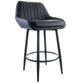 Elama Faux Leather Bar Chair in Black with Matte Metal Legs