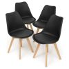 Set of 4 Modern Mid-Century Style Black PU Leather Dining Chairs with Wood Legs