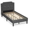 Linen Twin Upholstered Platform Bed with Frame Headboard Mattress Foundation