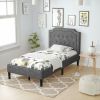 Linen Twin Upholstered Platform Bed with Frame Headboard Mattress Foundation