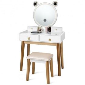 Vanity Set with 3-Color Lighted Touch Screen Dimming Mirror and 4 Drawers