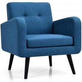 Modern Upholstered Comfy Accent Chair Single Sofa with Rubber Wood Legs-Navy