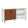 Modern Buffet Sideboard with 2 Doors and Open Compartments-Walnut