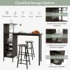 3 Piece Bar Table and Chairs Set with 6-Bottle Wine Rack-Brown