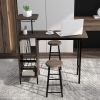 3 Piece Bar Table and Chairs Set with 6-Bottle Wine Rack-Brown