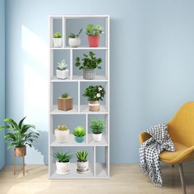 66 Inch Tall 5 Tiers Wood Bookshelf with 10 Open Compartments-White