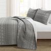 King Size Scandinavian Dark Grey Chevron Stripe Reversible Cotton Quilt Set