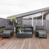 6 Pieces Patio Rattan Furniture Set with Glass Table and Cushioned Seat-Gray