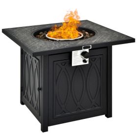 32 Inch Propane Fire Pit Table Square Tabletop with Lava Rocks Cover 50000 BTU-Black