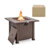 32 Inch 50 000 BTU Square Fire Pit Table with Lid and Lava Rocks-Brown