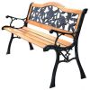 Garden Bench Chair Outdoor Wooden Loveseat with Iron Armrest