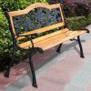 Garden Bench Chair Outdoor Wooden Loveseat with Iron Armrest