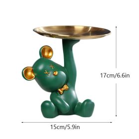 NORTHEUINS Resin Bear Empty Pocket House Entry Decoration Tray Keys Receiver Storage Figurines for Interior Home Object Statues - Green