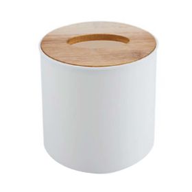 Japanese Style Tissue Box Holder Round Bamboo Tissue Cover Box for Roll Paper - Default