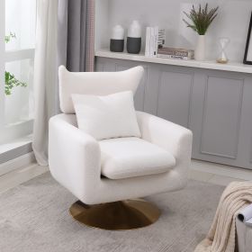 Classic Mid-Century 360-degree Swivel Accent Chair, White Teddy Fabric - as Pic