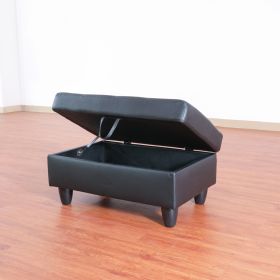 Black Faux Leather Storage Ottoman Living Room Sofa - Black