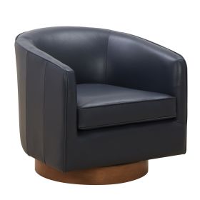 Tessa Midnight Blue Top Grain Leather Wood Base Swivel Chair - as Pic