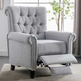 Pushback Linen Tufted Recliner Single Sofa with Nailheads Roll Arm for Living Room, Bedroom, Office, Gray - as Pic