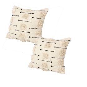 18 x 18 Square Cotton Accent Throw Pillow, Trimmed Shaggy Fringe Accents, Set of 2, Beige, Black - as Pic