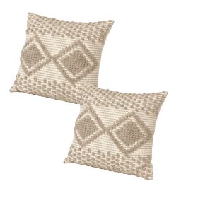 18 x 18 Square Cotton Decorative Accent Throw Pillow, Raised Diamond Embroidery, Set of 2, Beige - as Pic