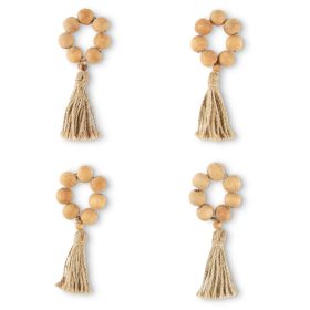 Better Homes & Garden Bead and Tassel Napkin Rings, Natural, 2.5"W x 6"L, 4 Pieces - Better Homes & Garden