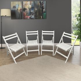 Furniture Slatted Wood Folding Special Event Chair - White, Set of 4, FOLDING CHAIR, FOLDABLE STYLE - as Pic