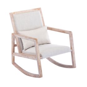 Solid wood linen fabric antique white wash painting rocking chair with removable lumbar pillow - as Pic