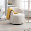 Teddy Fabric Swivel Accent Armchair Barrel Chair With Black Powder Coating Metal Ring,Ivory White - as Pic