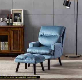 Soft Comfortable 1pc Accent Click Clack Chair with Ottoman Light Blue Fabric Upholstered Black Finish Legs Living Room Furniture - as Pic