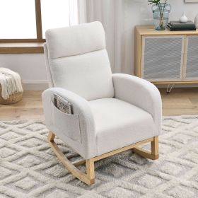 [Video] Welike 27.6"W Modern Accent High Backrest Living Room Lounge Arm Rocking Chair, Two Side Pocket ,Teddy White (Ivory) - as Pic