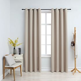 Blackout Curtains with Rings 2 pcs Beige 54"x63" Fabric - Beige