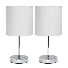 Chrome Mini Basic Table Lamp with Fabric Shade 2 Pack Set