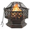 Rustic Fire Pit with Poker 24.4"x21.3"x22" XXL Steel - Black