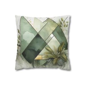 Decorative Throw Pillow Covers With Zipper - Set Of 2, Olive Green Mint Leaf Geometric Print