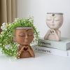 1pc Figure Flower Pot; Women Face Statue Vase Planter Ornaments; For Indoor Outdoor Home Decor Garden Patio (4.7*7.3*3.4in) - Coffee Color