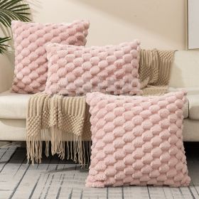 Plush Faux Fur Throw Pillow Covers Plaid Texture Decorative Pillow Case Cushion Cover (Color: Pink, size: 50X50CM)