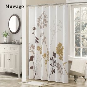 Muwago Silhouette Flower Shower Curtains Polyester Fabric Plants Brown Beige Leaves Waterproof Mildew Floral Bathroom Curtains (size: W72"*H72")