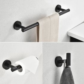 3-Piece Bathroom Hardware Set with Toilet Paper Holder, Towel Ring, Adjustable Towel Bar, Wall Mount Bath Accessory Set RT (Color: Black)