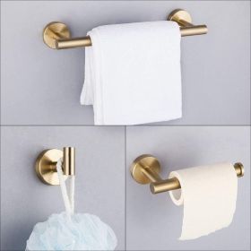 3-Piece Bathroom Hardware Set with Toilet Paper Holder, Towel Ring, Adjustable Towel Bar, Wall Mount Bath Accessory Set RT (Color: Gold)